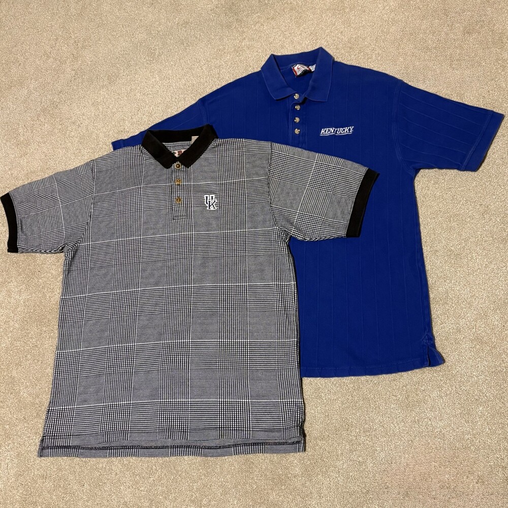 Lot of 2 VTG 90s University of Kentucky Cadre Mens XL Polo Shirt Golf Blue Black